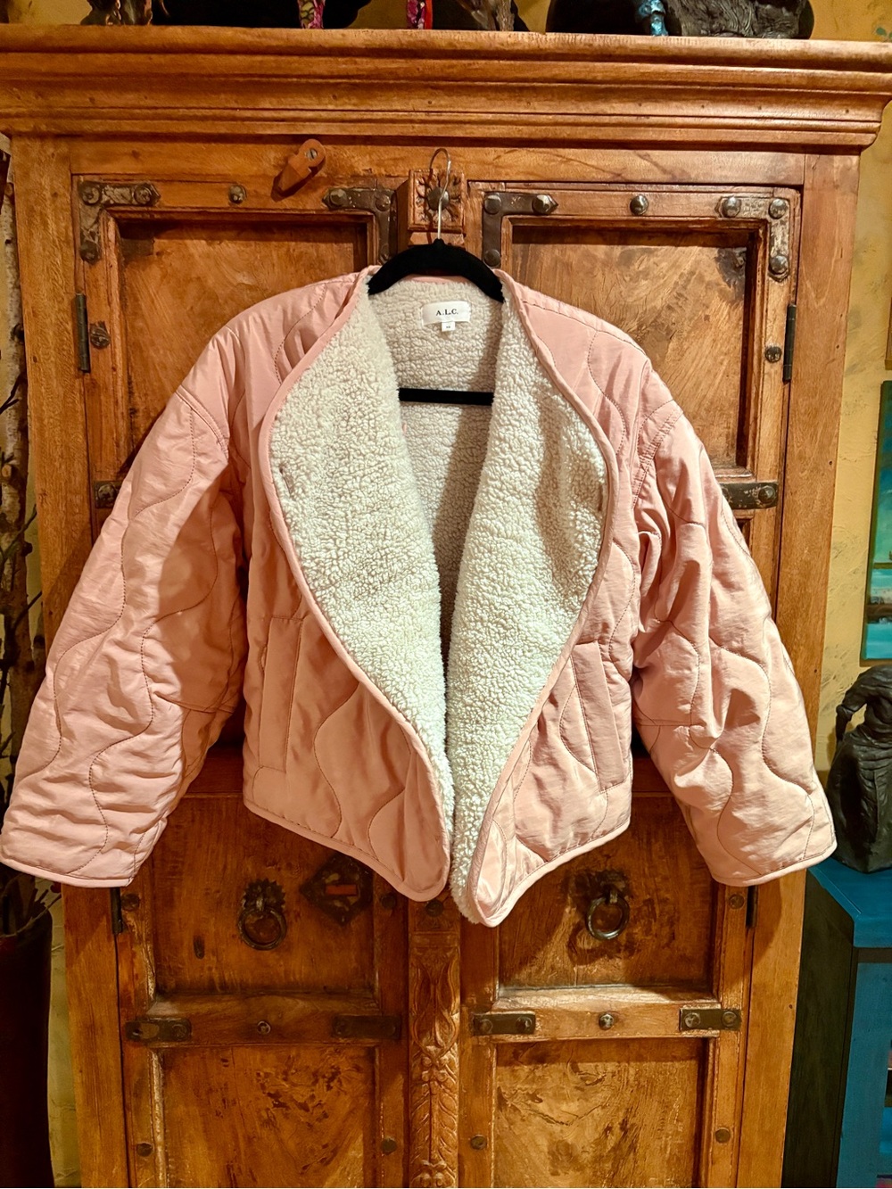 A.L.C. Emory Quilted Faux Fur Sherpa Lined Bella Pink Puffer Jacket sz XS
